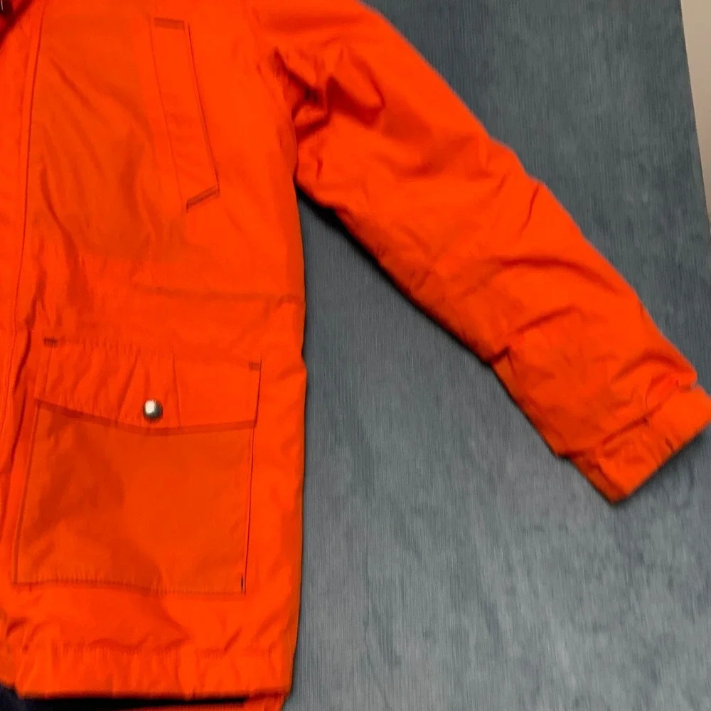 Lands' End Parka Jacket Kids L Orange Sherpa Lined Hooded Snap Full Zip Utility